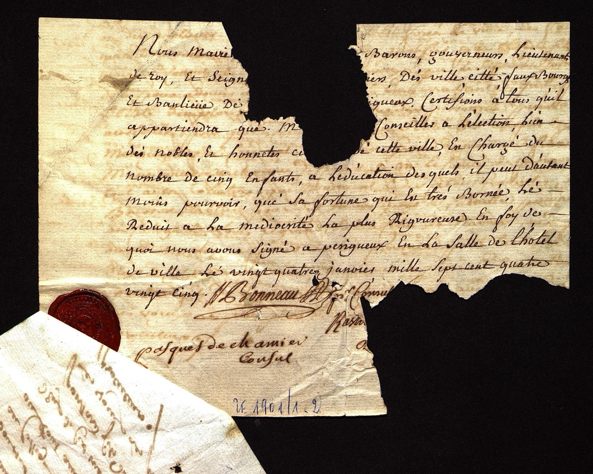 Pontard. Demande de bourses pour l'instruction de ses enfants (1785).