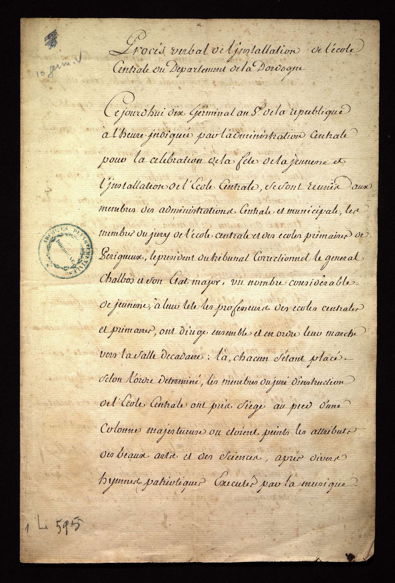 Procès-verbal d'installation (10 germinal an V).