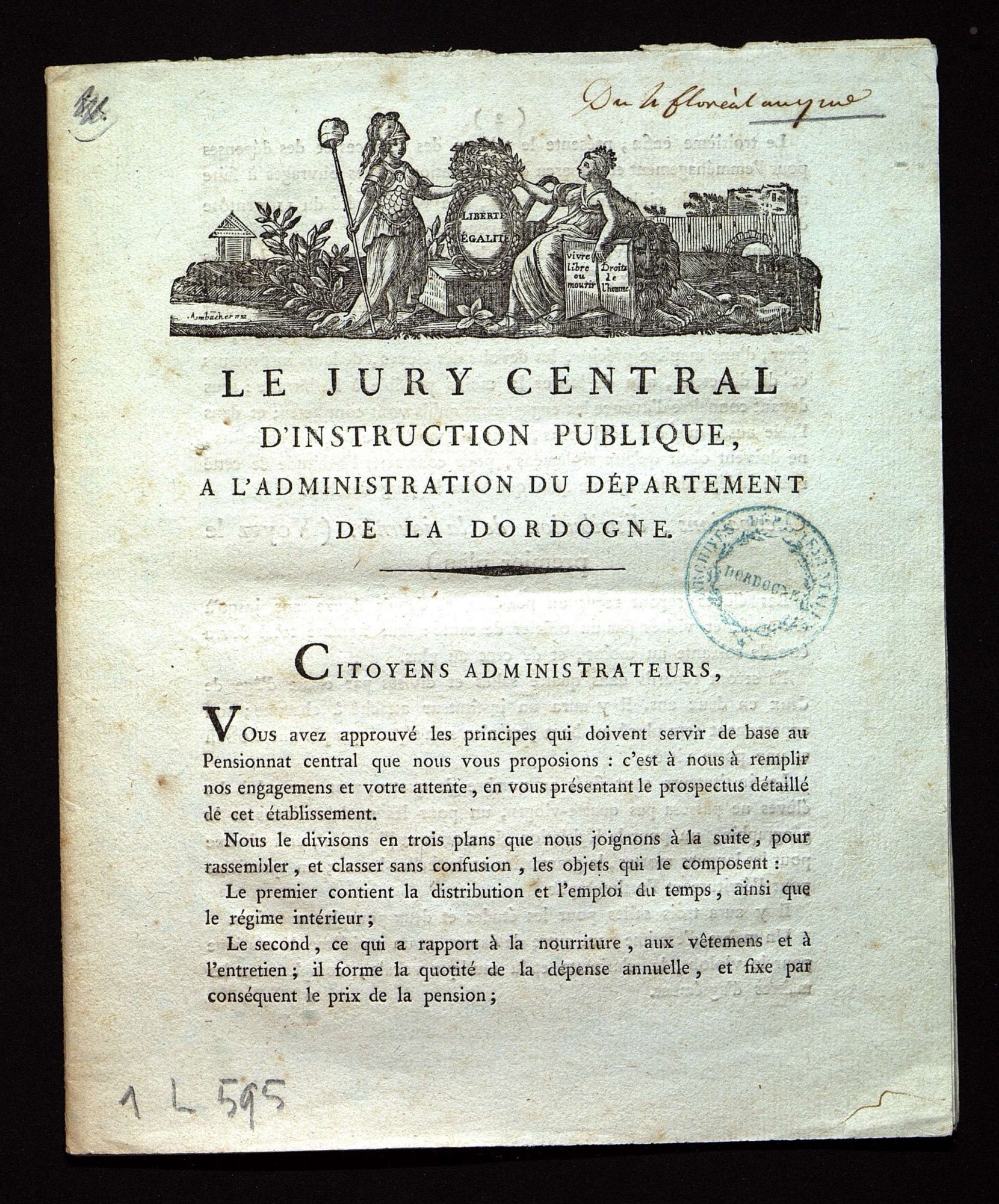 Régime intérieur, dépenses, emploi du temps, réparations (floréal an VII).