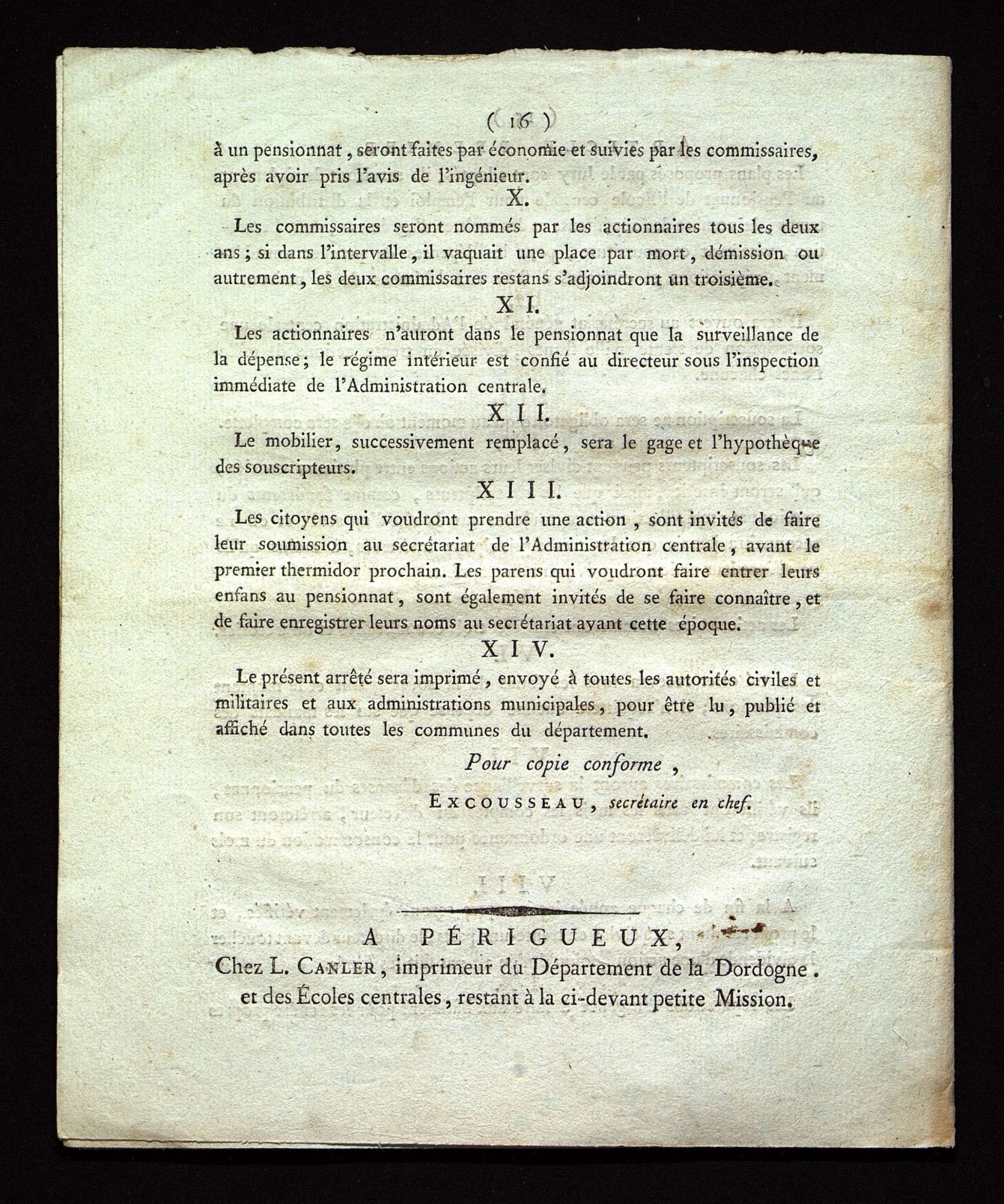 Régime intérieur, dépenses, emploi du temps, réparations (floréal an VII).