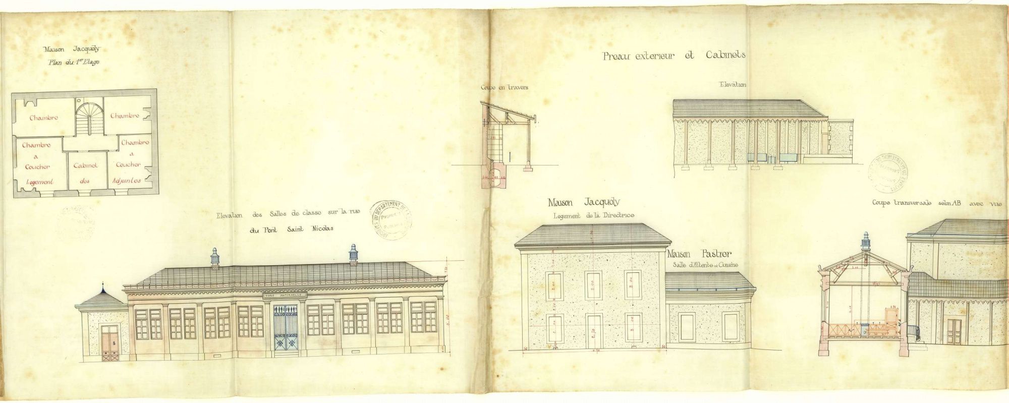 Projet de construction d'une école maternelle, quartier Saint-Martin à Périgueux : plans (1884).