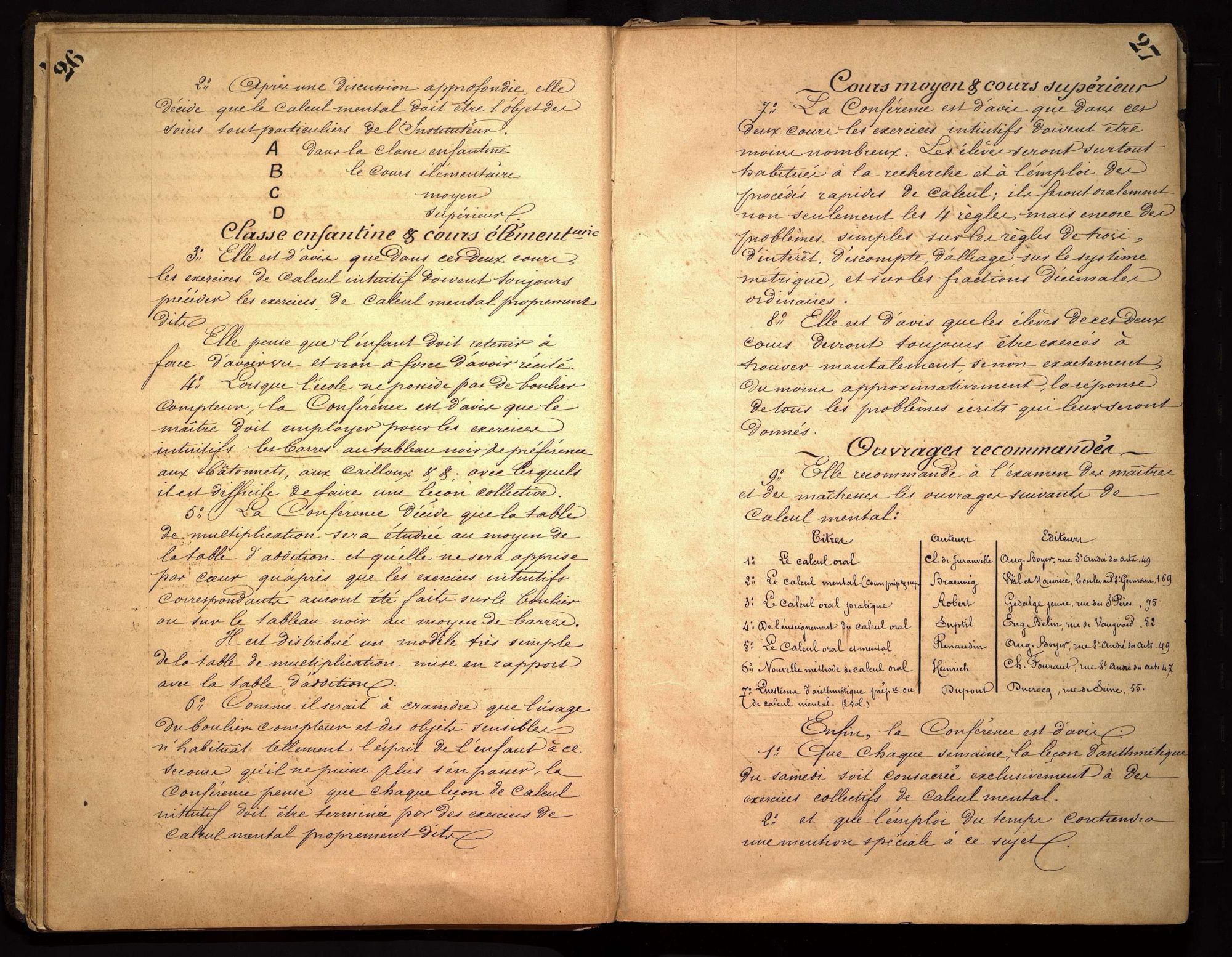 Conférences pédagogiques des instituteurs du canton de Montpon-sur-l'Isle. Extrait de la séance du 12 décembre 1883, concernant le calcul mental.