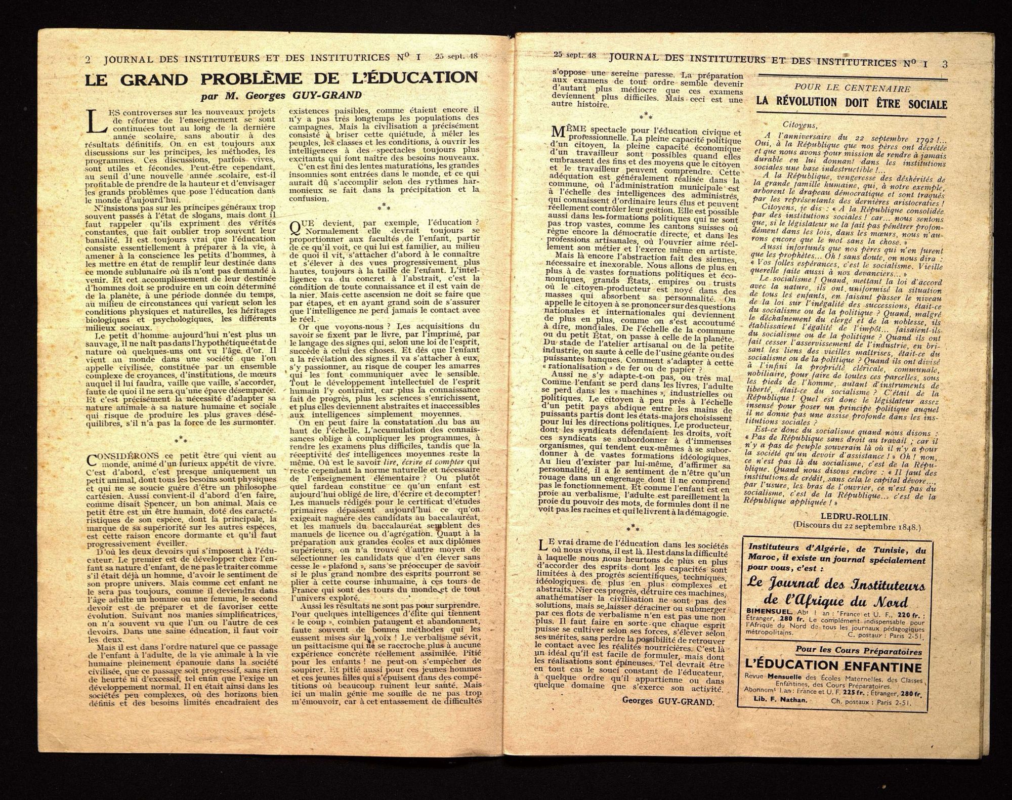 Journal des instituteurs et institutrices, 25 septembre 1948.