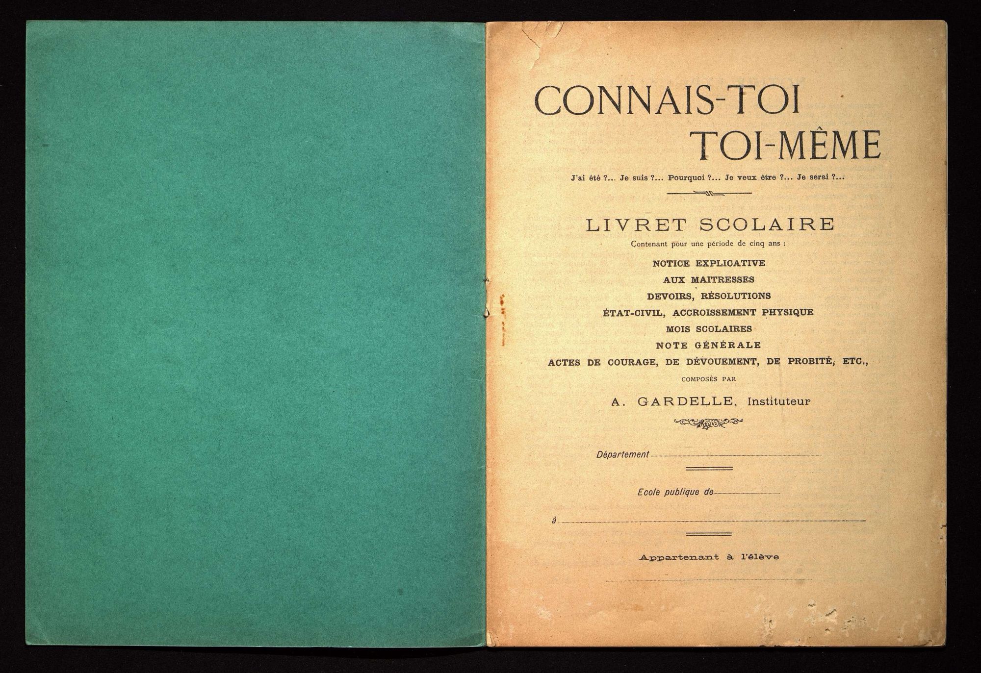 Prototype d'un livret scolaire individuel " Connais-toi toi-même ".