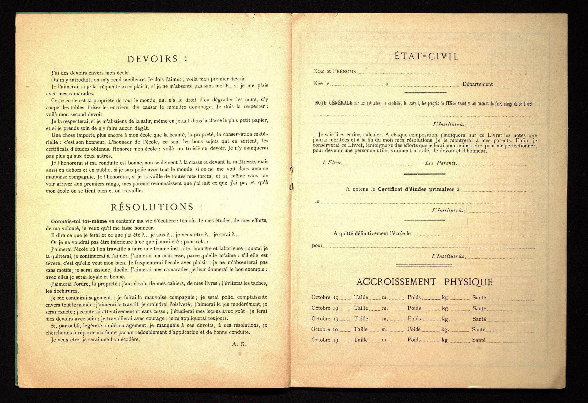 Prototype d'un livret scolaire individuel " Connais-toi toi-même ".