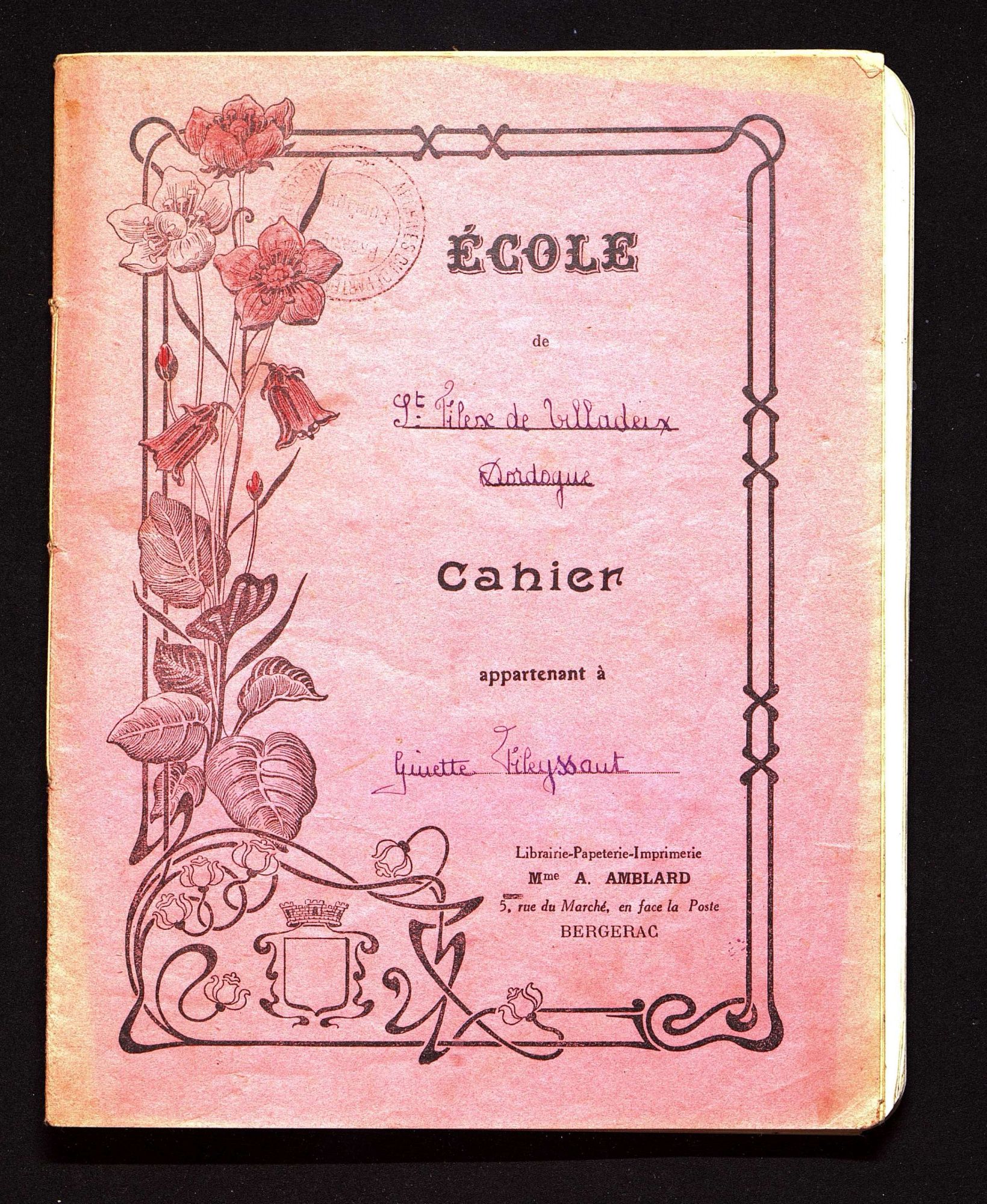 Cahier d'une écolière de Saint-Félix-de-Villadeix, 1937-1939.