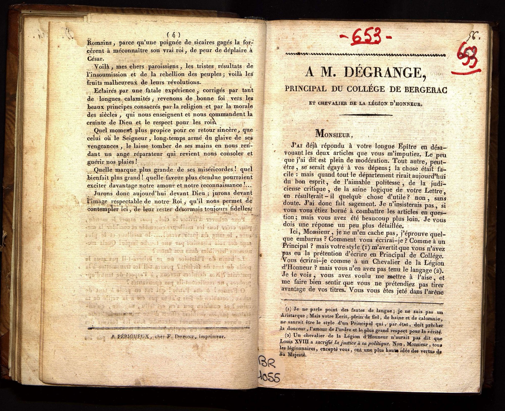 Collège de Périgueux. Distribution solennelle des prix (1816).