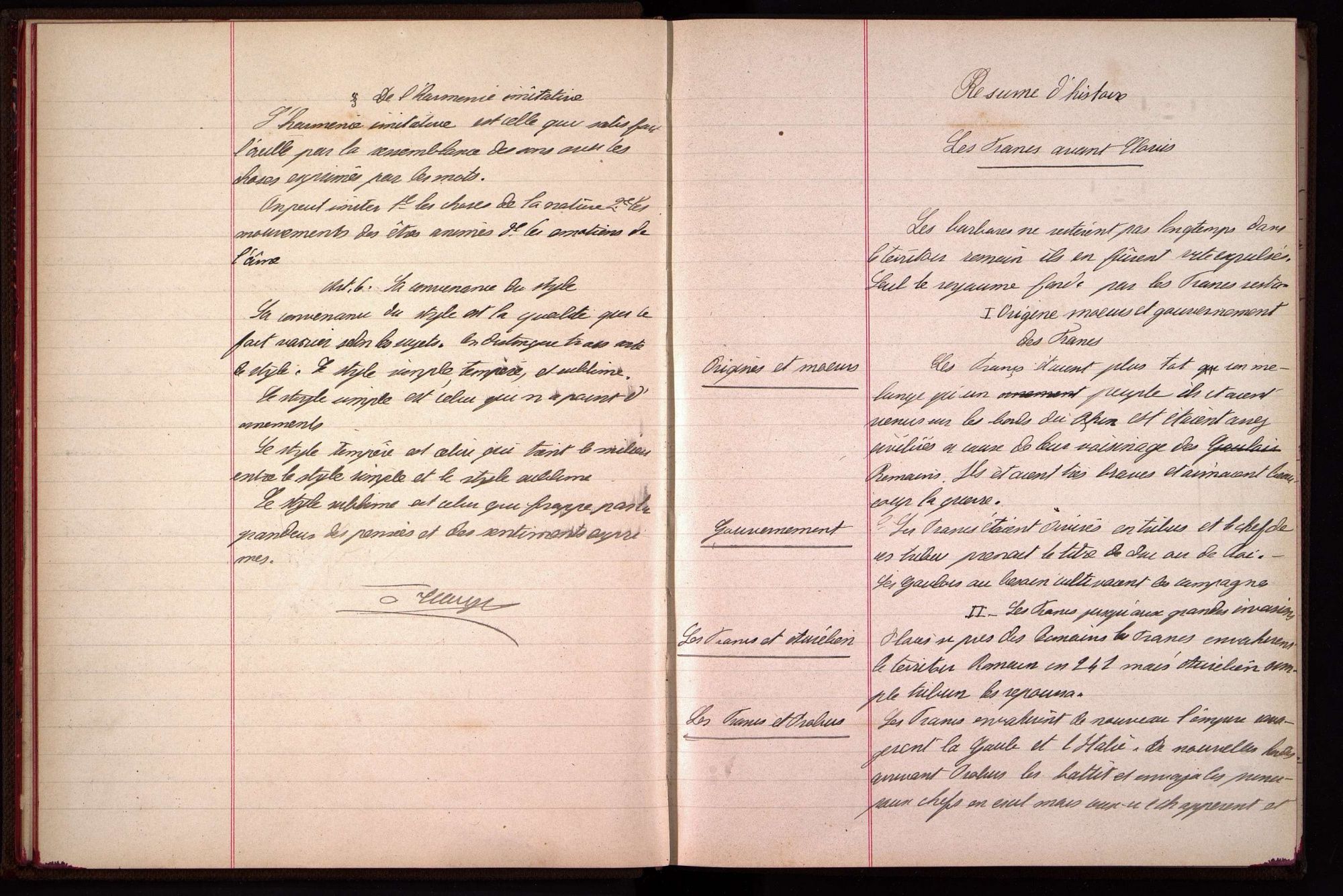 Cahier de classe et de résumés de Pierre Clauzel, en classe de 3e au collège Saint-Joseph (1903-1905).
