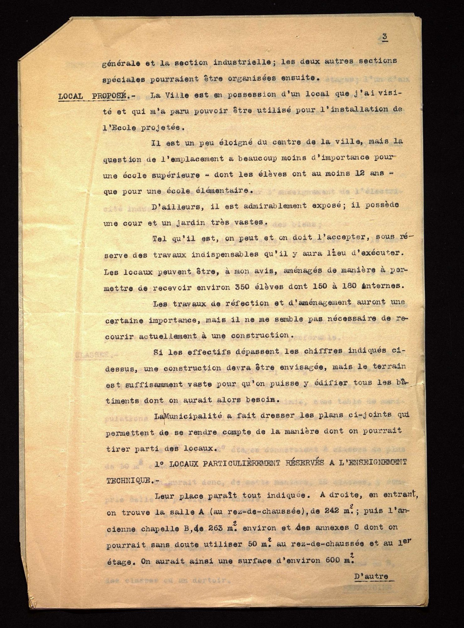 Rapport de l'inspecteur général sur l'intérêt de créer une école primaire supérieure à Périgueux  (2 février 1910).
