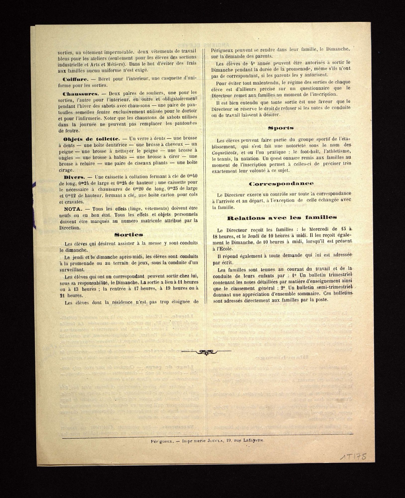 Prospectus de l'école professionnelle dans ses nouveaux locaux (1934).