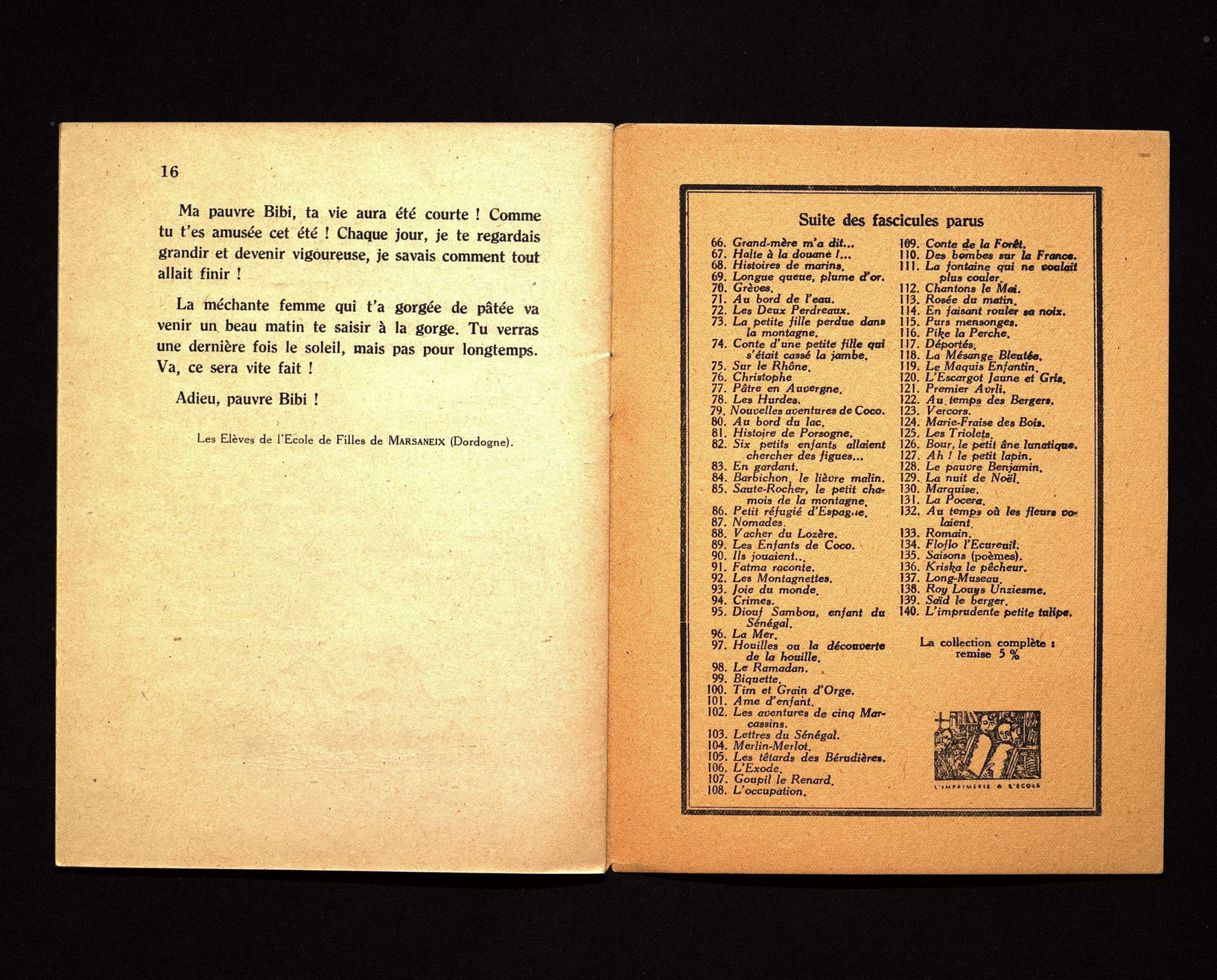 Enfantines, "Bibi, l'oie périgourdine", école de filles de Marsaneix (Dordogne), mars 1931.