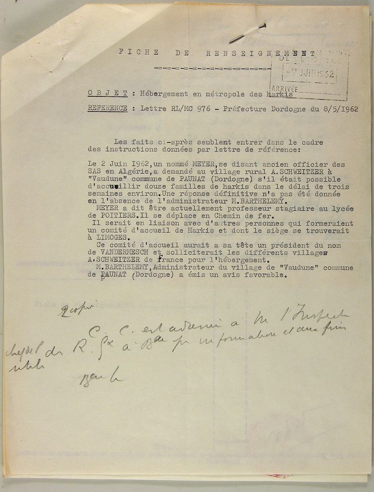 Fiche de renseignements de la gendarmerie