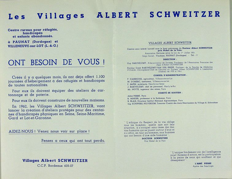 Les villages Albert Schweitzer, dépliant de présentation.