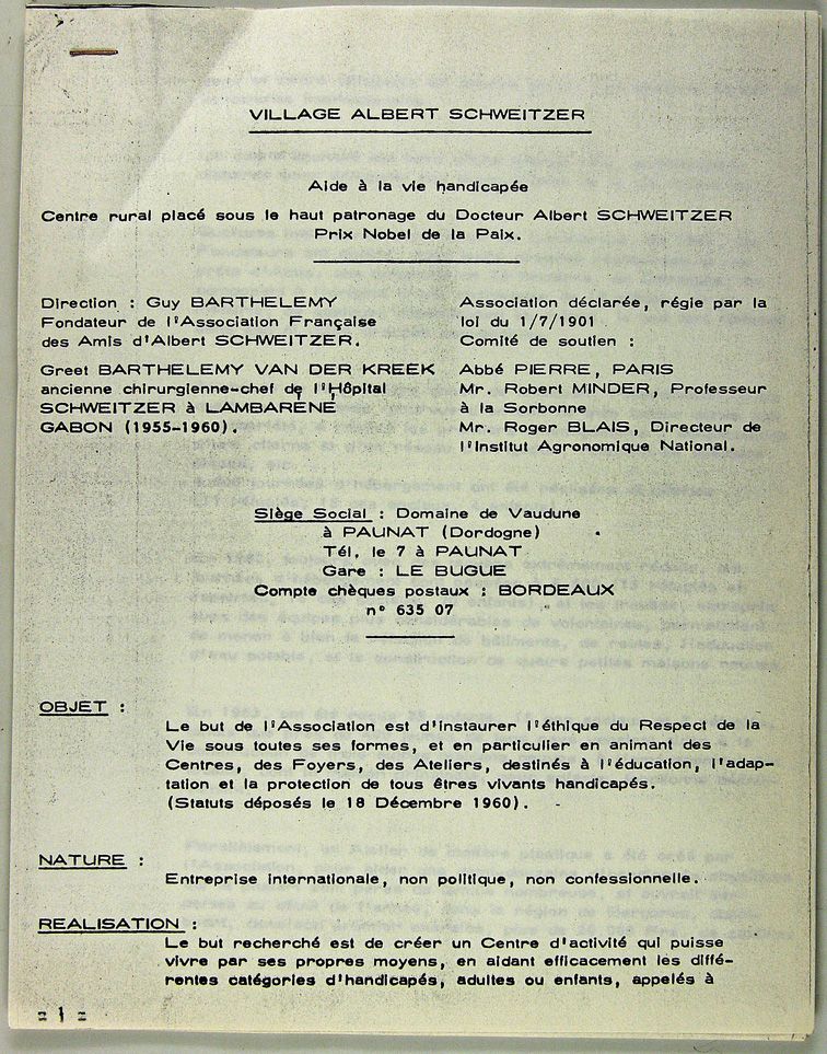 Document de présentation de l'association et du village Albert Schweitzer