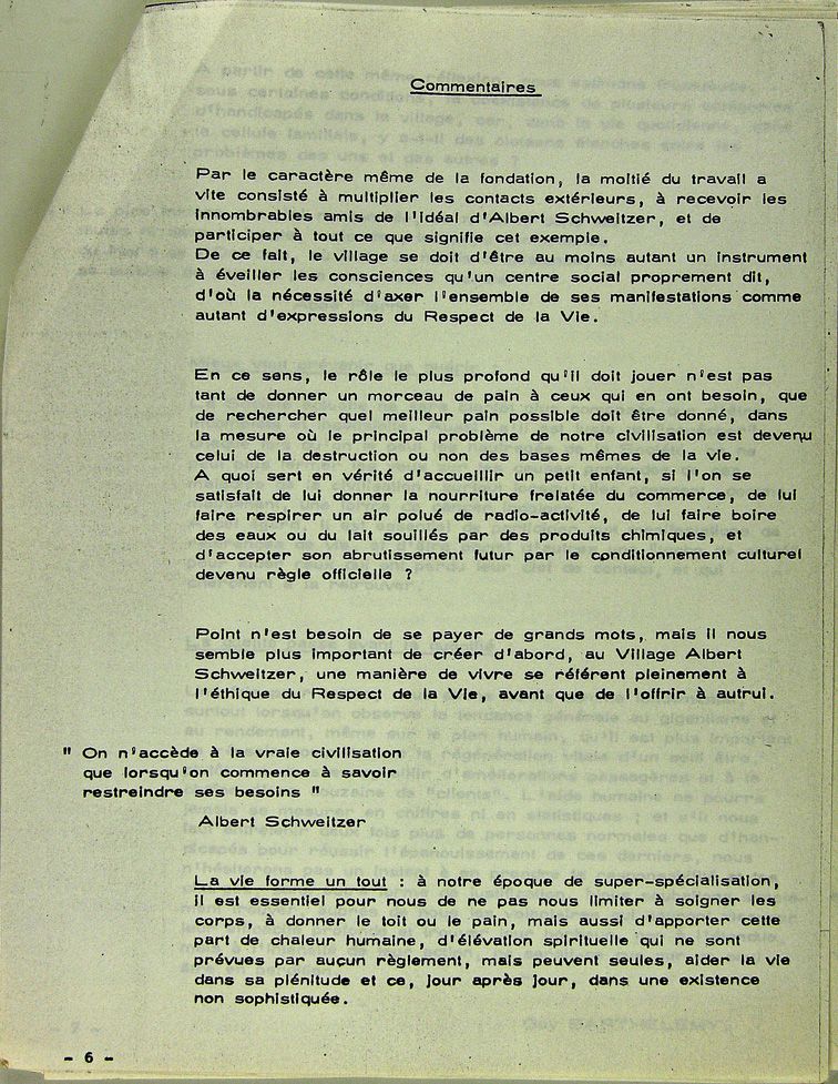Document de présentation de l'association et du village Albert Schweitzer.