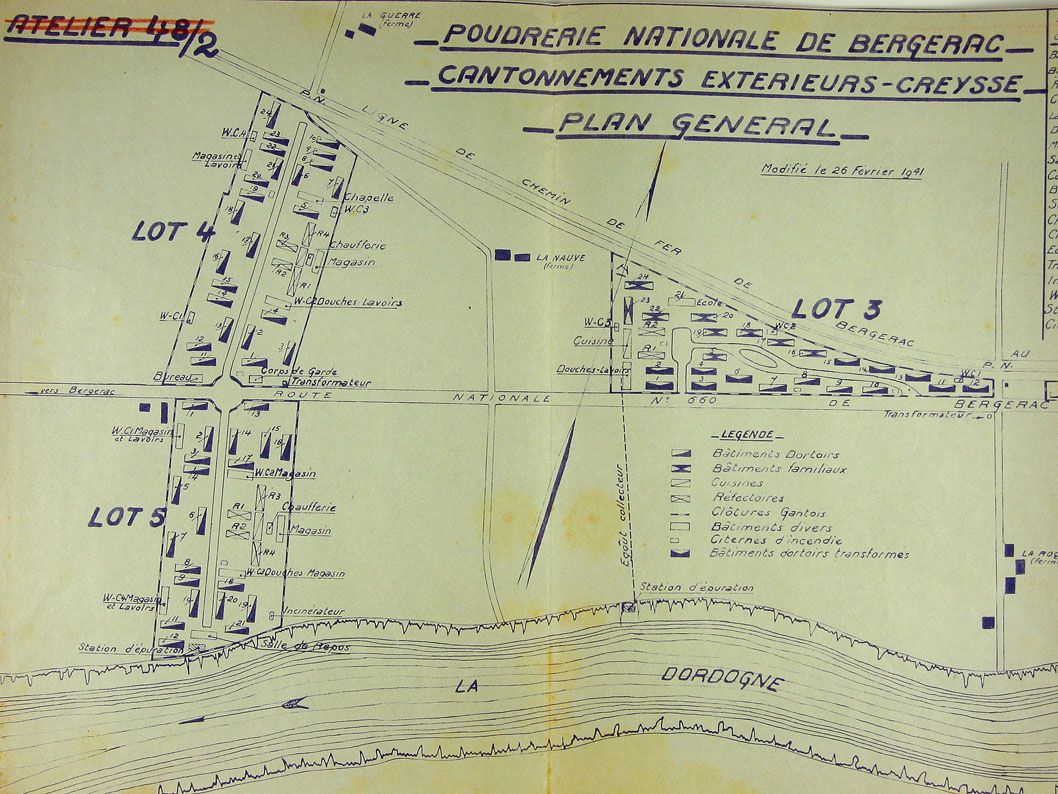 Plan général des cantonnements extérieurs de la poudrerie national de Bergerac sur la commune de Creysse