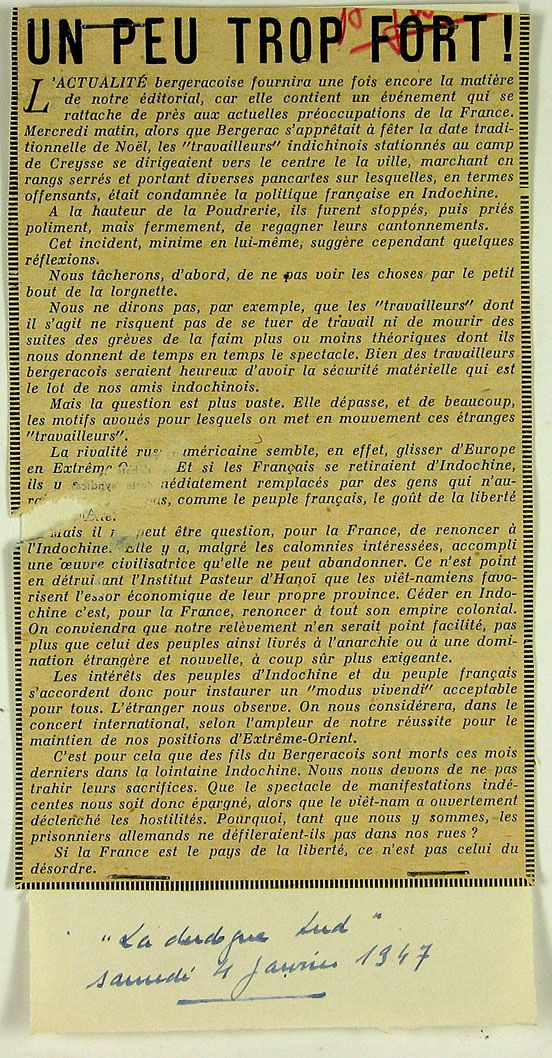 L'Indochine et les travailleurs indochinois à travers quelques coupures de presse