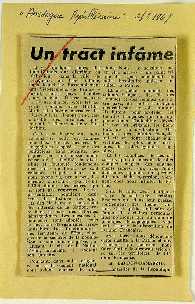 L'Indochine et les travailleurs indochinois à travers quelques coupures de presse