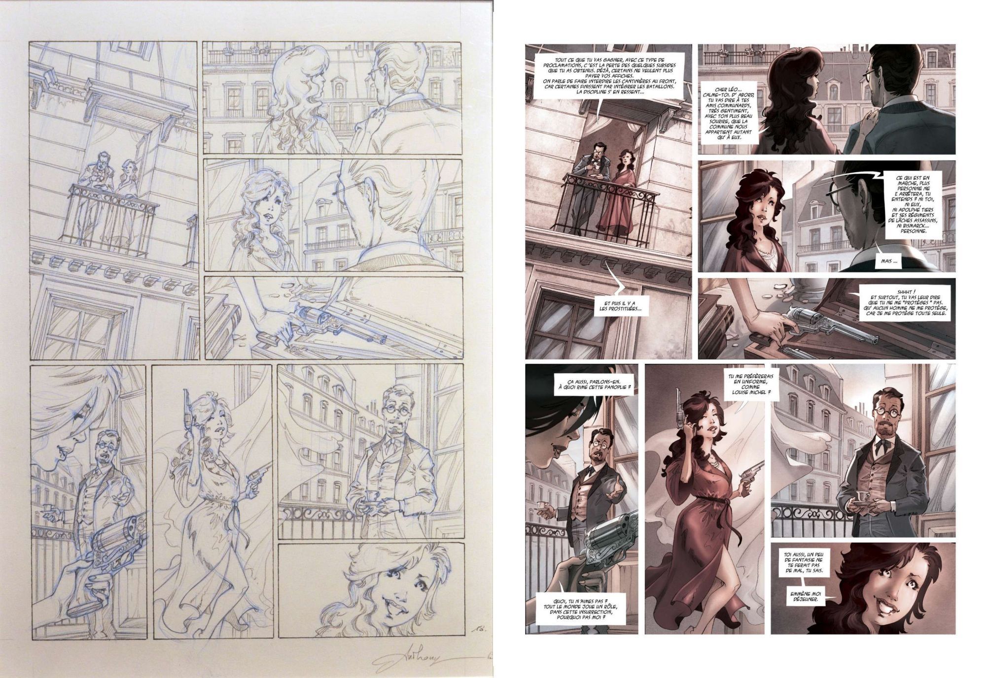 Communardes ! : l'Aristocrate fantôme (page 18. Planche originale et page publiée.)