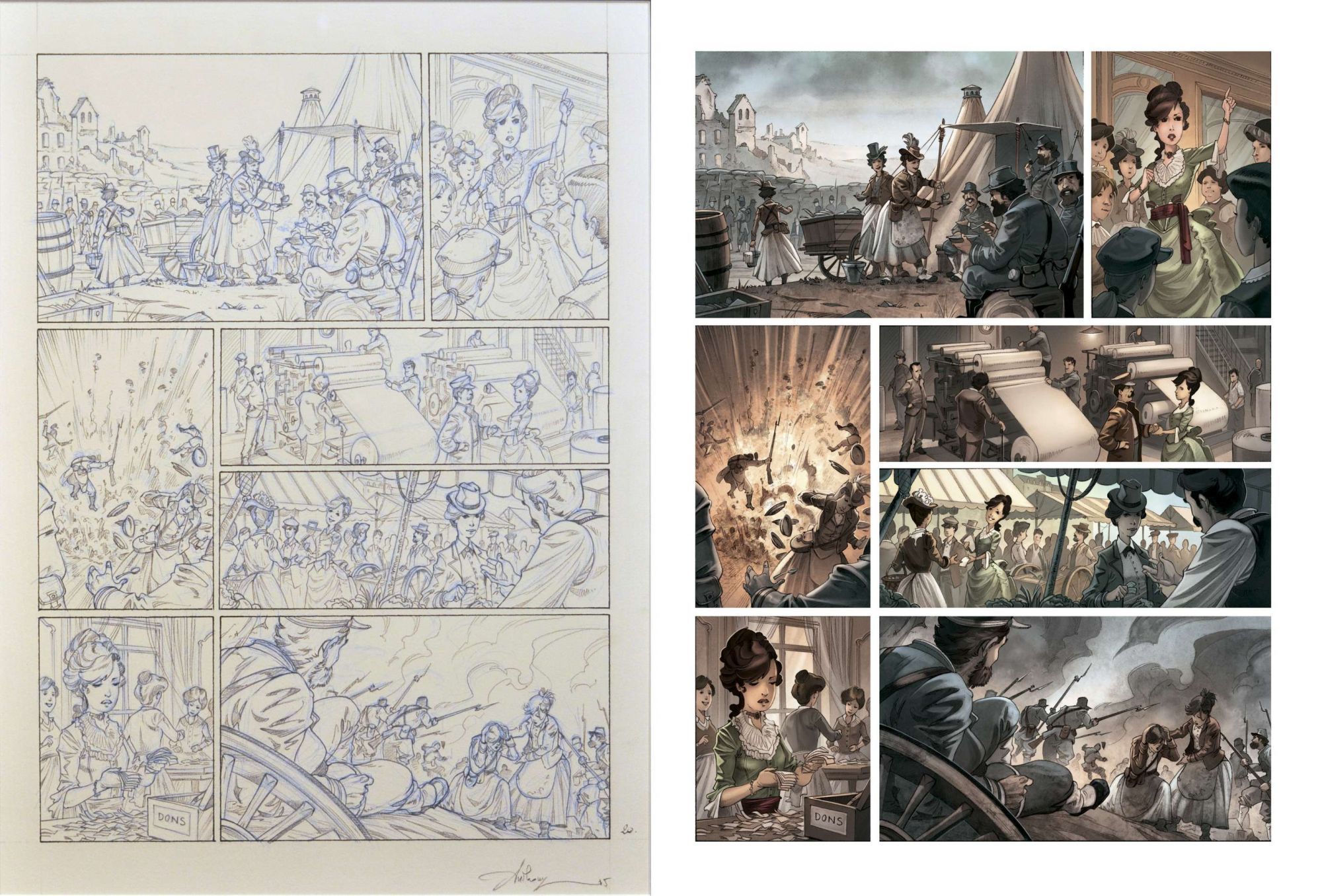 Communardes ! : l'Aristocrate fantôme (page 20. Planche originale et page publiée.)