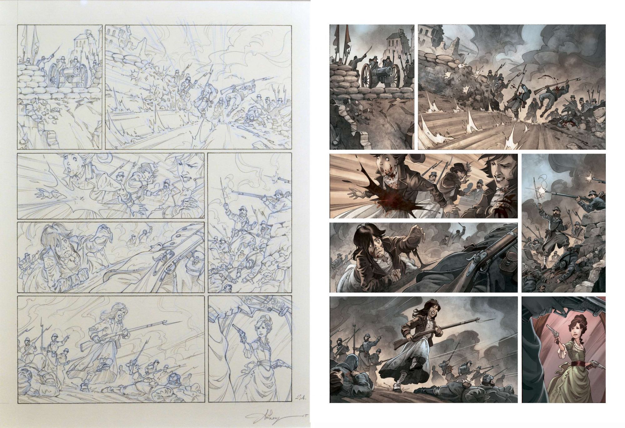 Communardes ! : l'Aristocrate fantôme (page 21. Planche originale et page publiée.)