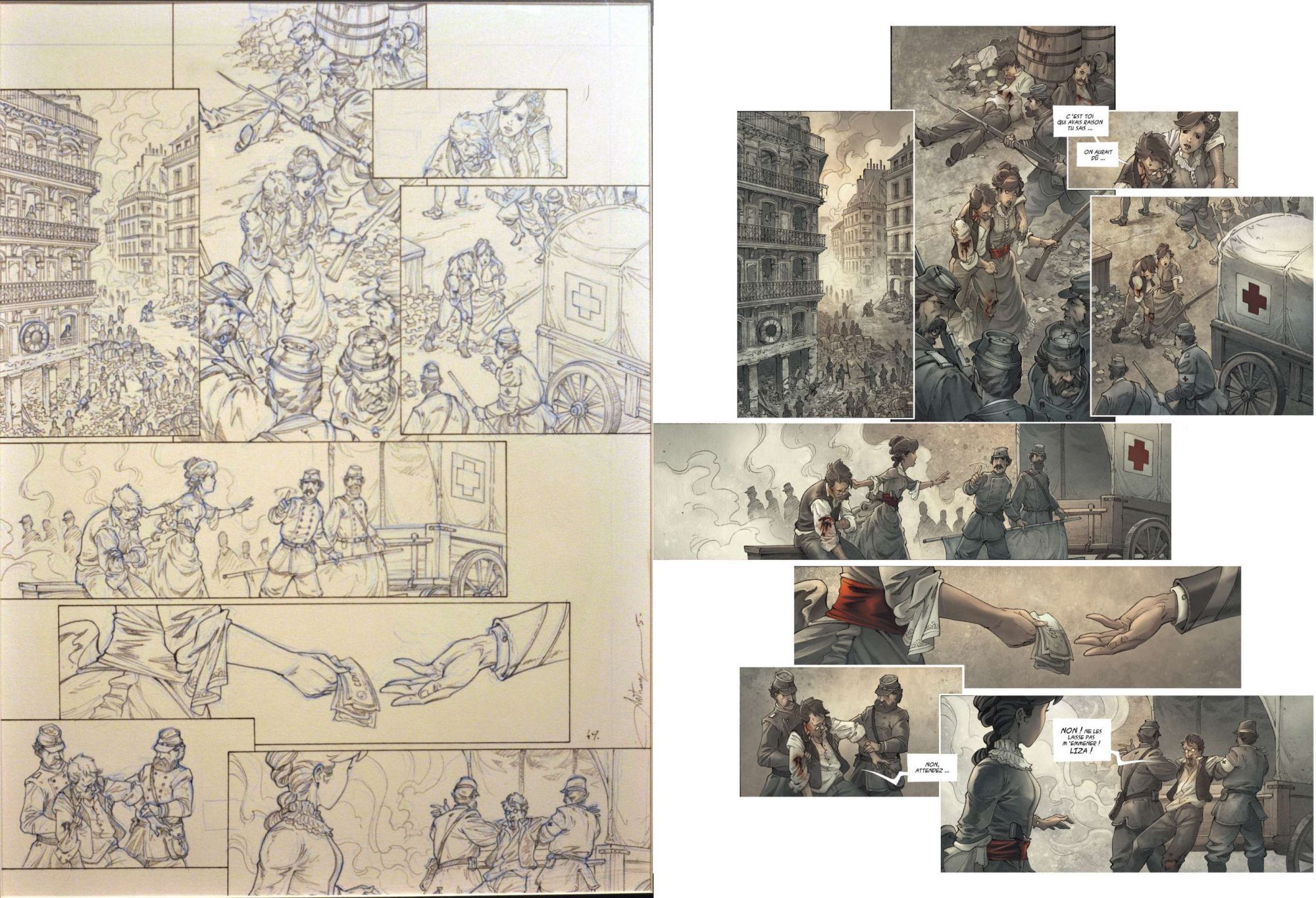 Communardes ! : l'Aristocrate fantôme (page 49. Planche originale et page publiée.)